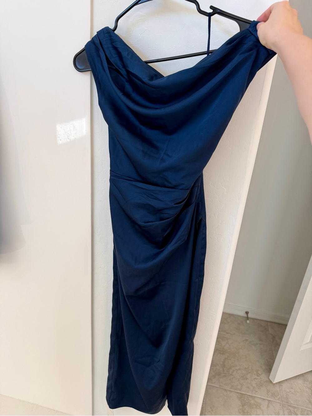 Abercrombie & Fitch One-Shoulder Navy Blue Draped Dress